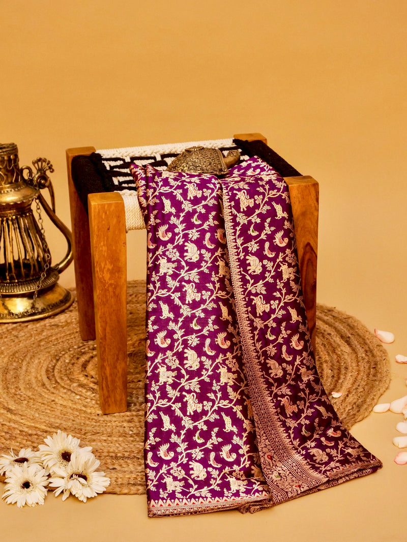 Handwoven Dark Purple Banarasi Katan Silk Saree