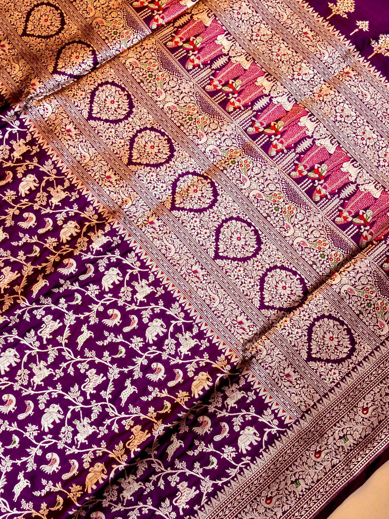 Handwoven Dark Purple Banarasi Katan Silk Saree