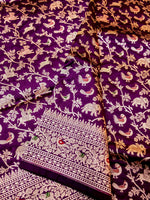 Handwoven Dark Purple Banarasi Katan Silk Saree