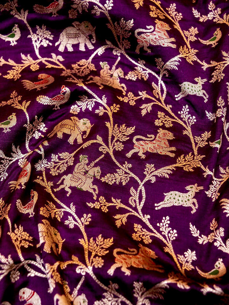 Handwoven Dark Purple Banarasi Katan Silk Saree