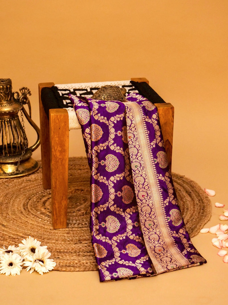 Handwoven Purple Banarasi Katan Silk Saree