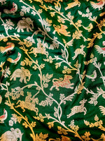 Handwoven Green Banarasi Shikargah Katan Silk Saree