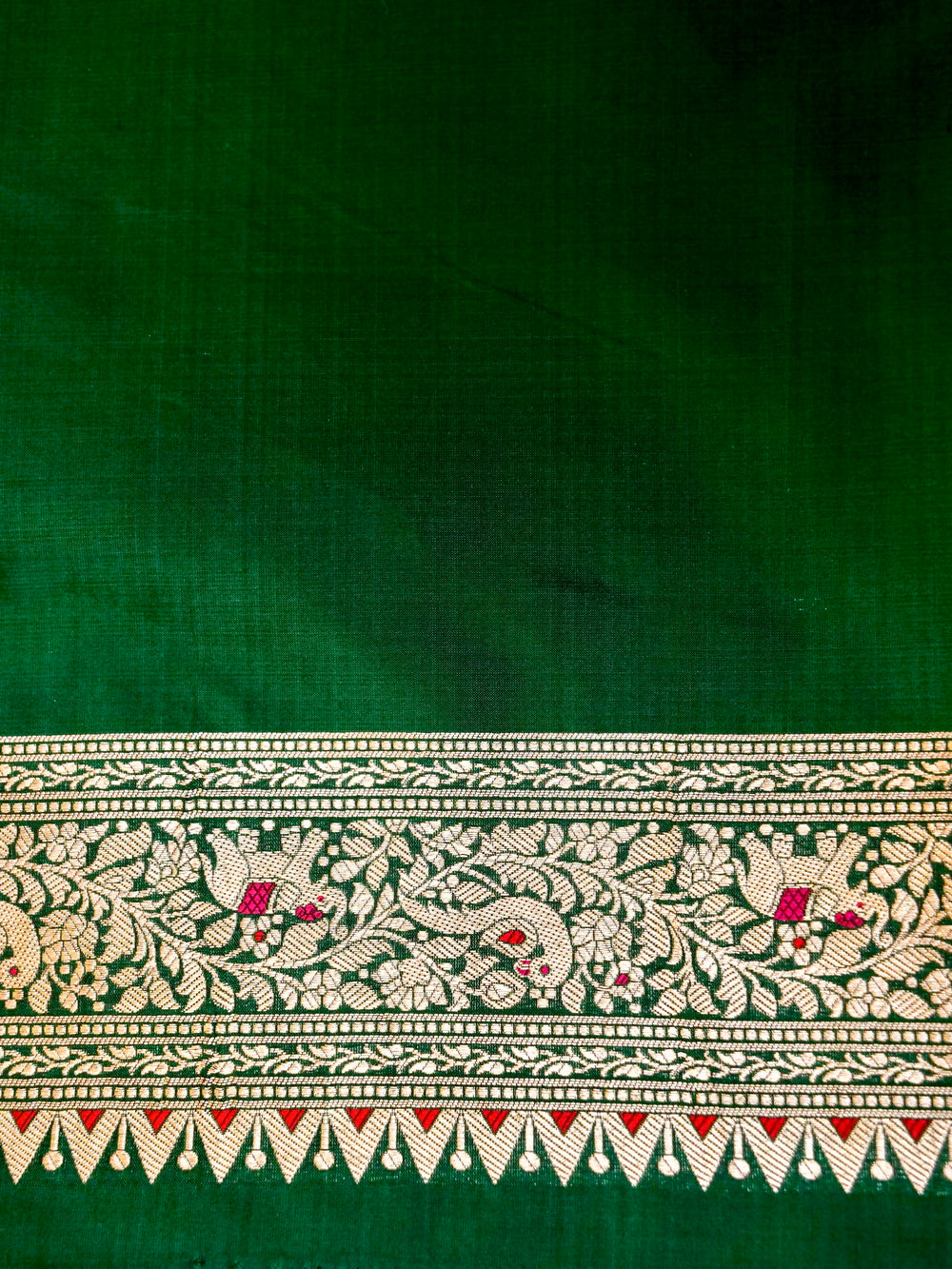 Handwoven Green Banarasi Shikargah Katan Silk Saree