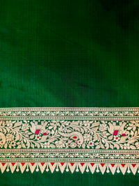 Handwoven Green Banarasi Shikargah Katan Silk Saree