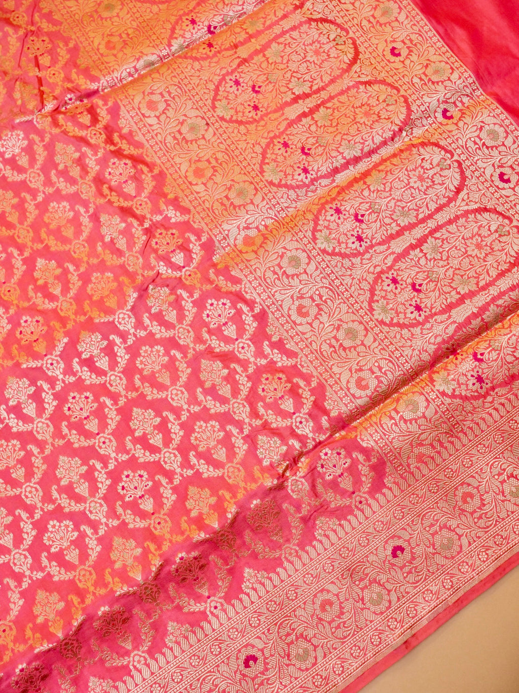 Handwoven Peach Banarasi Katan Silk Saree