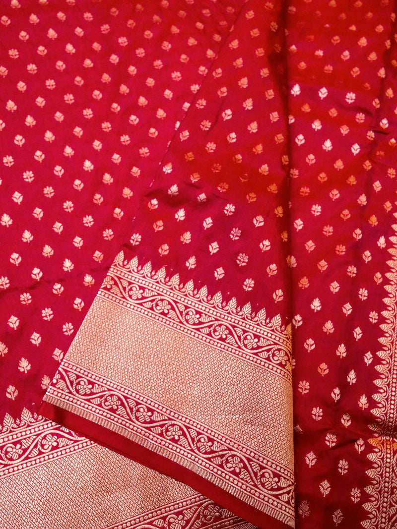 Handwoven Maroon Banarasi Katan Silk Saree