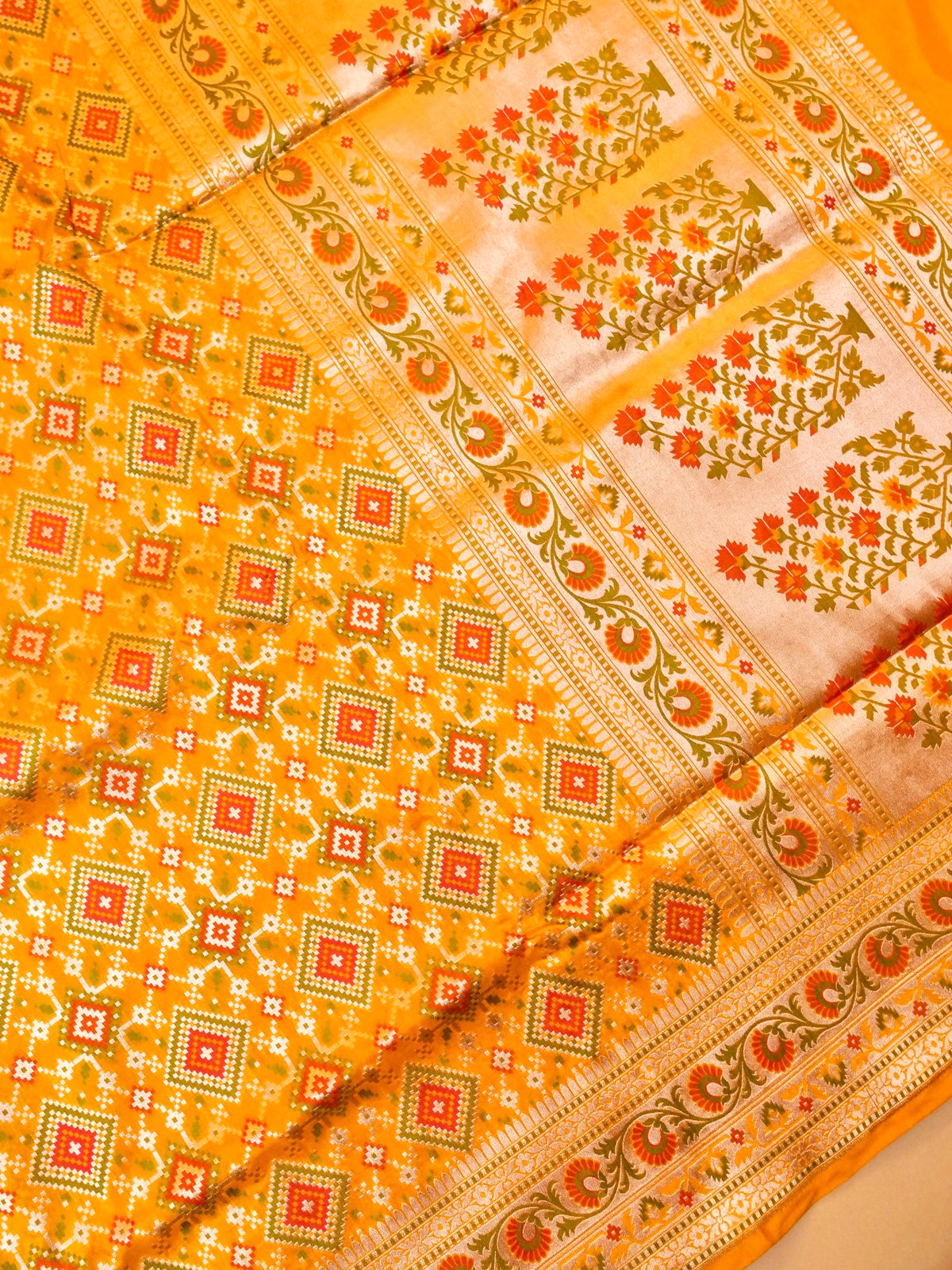 Handwoven Yellow Banarasi Katan Silk Saree