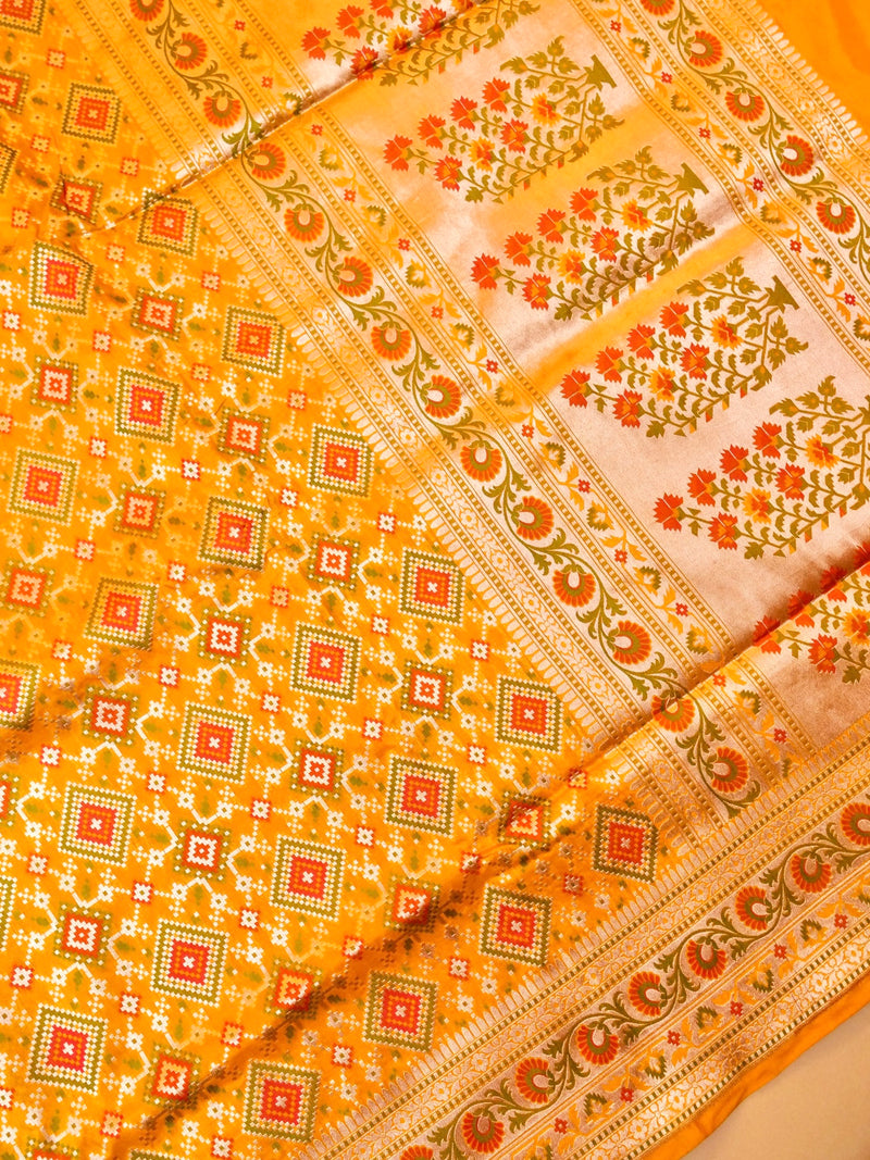 Handwoven Yellow Banarasi Katan Silk Saree