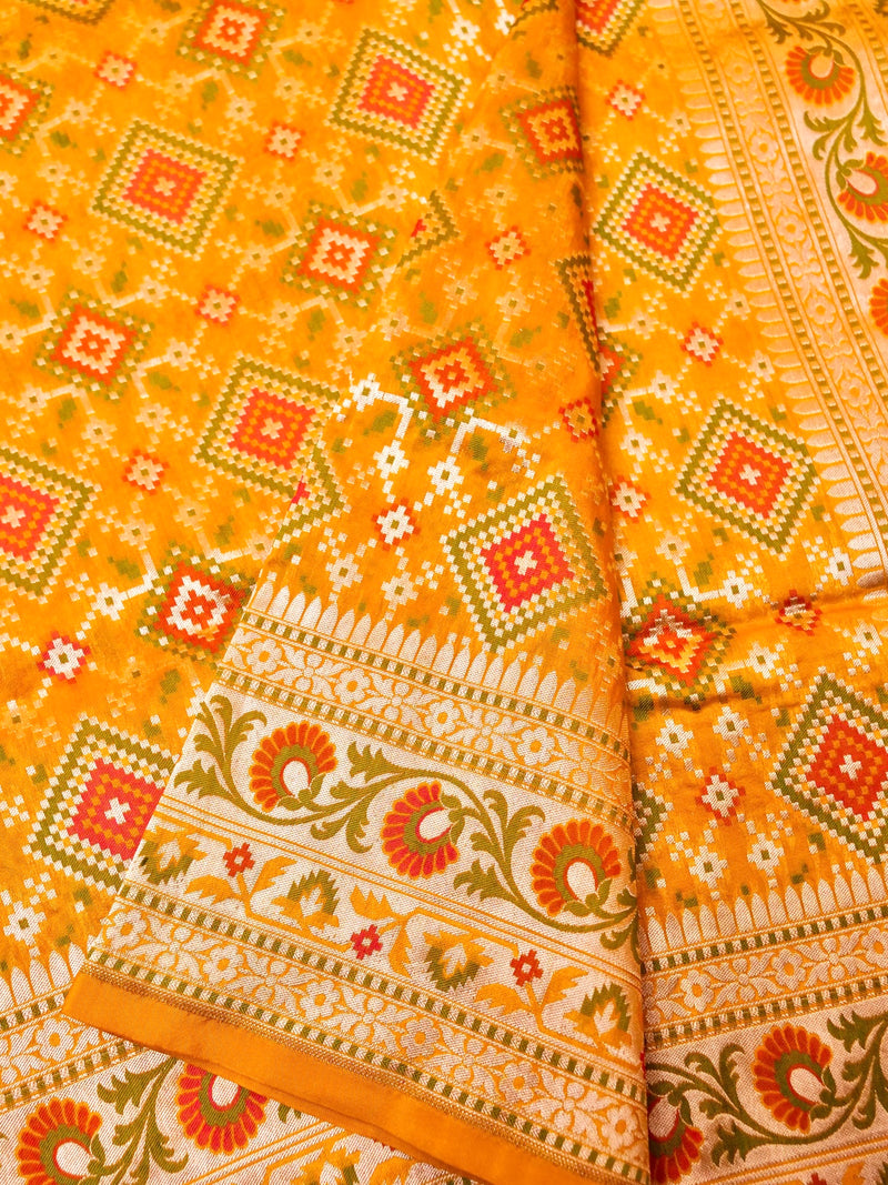 Handwoven Yellow Banarasi Katan Silk Saree