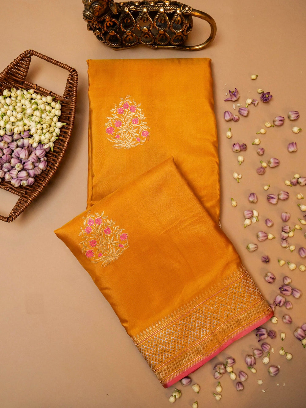 Handwoven Yellow Banarasi Katan Silk Saree