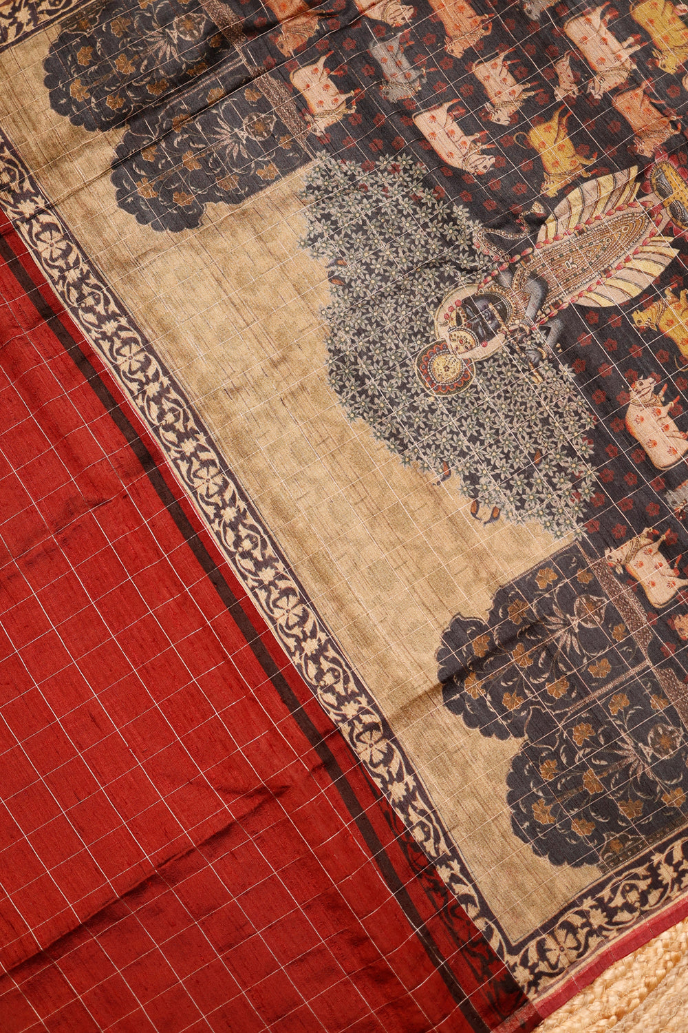 Handwoven Red Banarasi Tussar Silk Saree