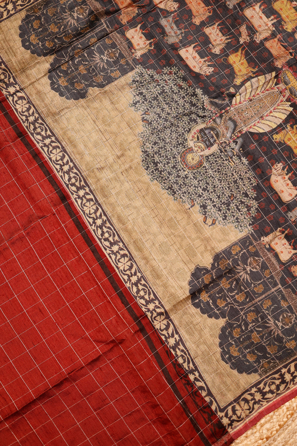 Handwoven Red Banarasi Tussar Silk Saree