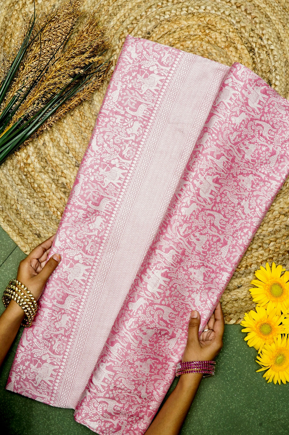 Handwoven Pink Banarasi Katan Silk Saree