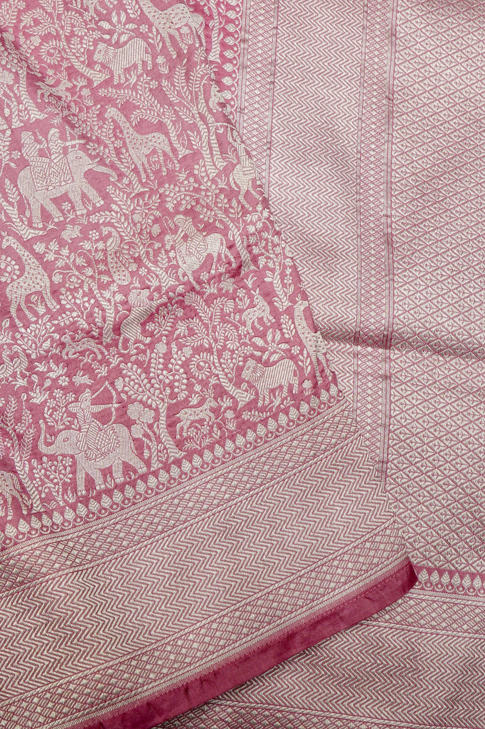 Handwoven Pink Banarasi Katan Silk Saree