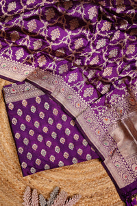 Handwoven Purple Banarasi Katan Silk Suit