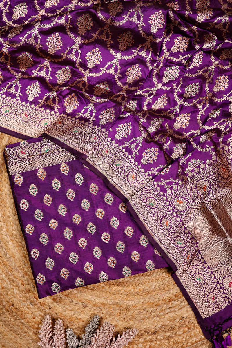Handwoven Purple Banarasi Katan Silk Suit