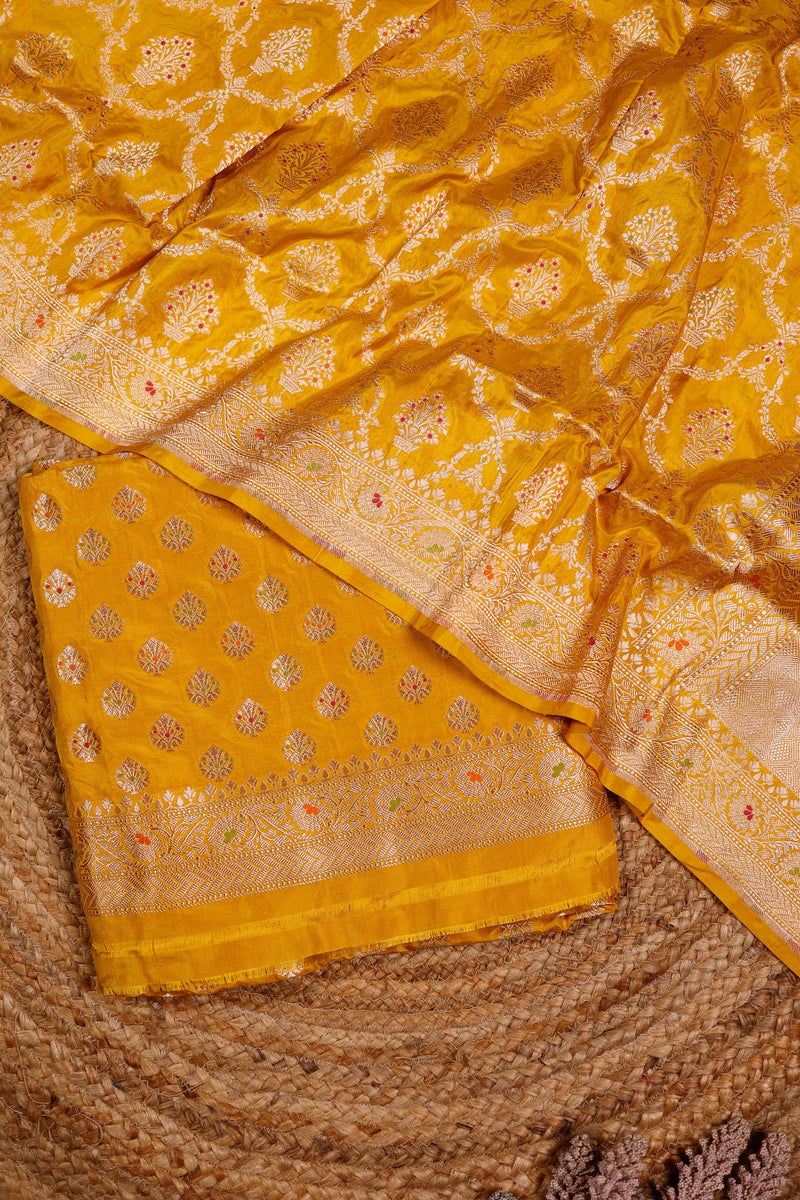 Handwoven Mustard Yellow Banarasi Katan Silk Suit