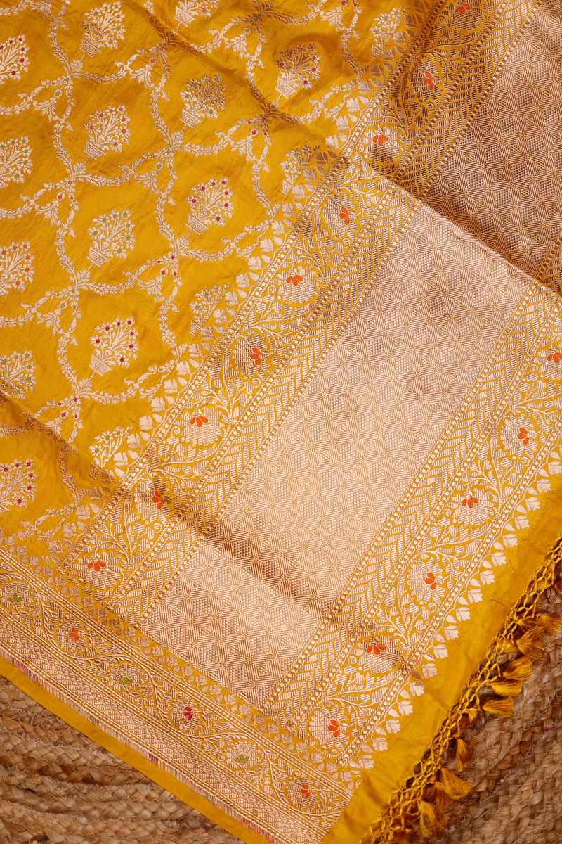 Handwoven Mustard Yellow Banarasi Katan Silk Suit
