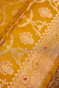 Handwoven Mustard Yellow Banarasi Katan Silk Suit