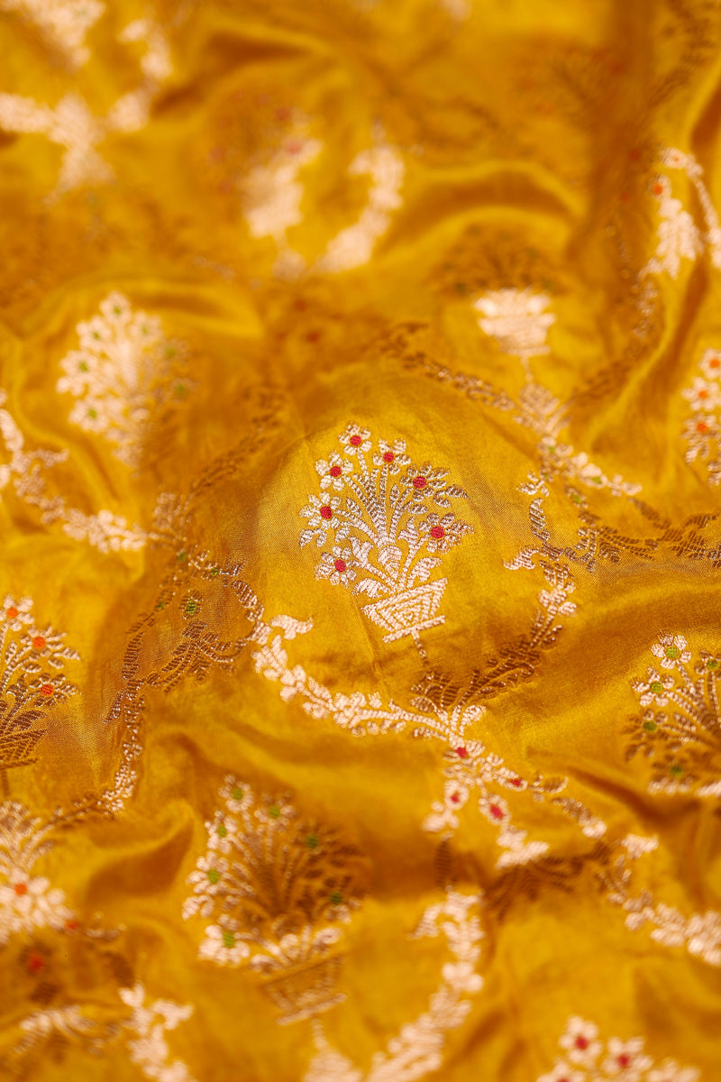 Handwoven Mustard Yellow Banarasi Katan Silk Suit