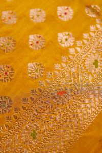 Handwoven Mustard Yellow Banarasi Katan Silk Suit