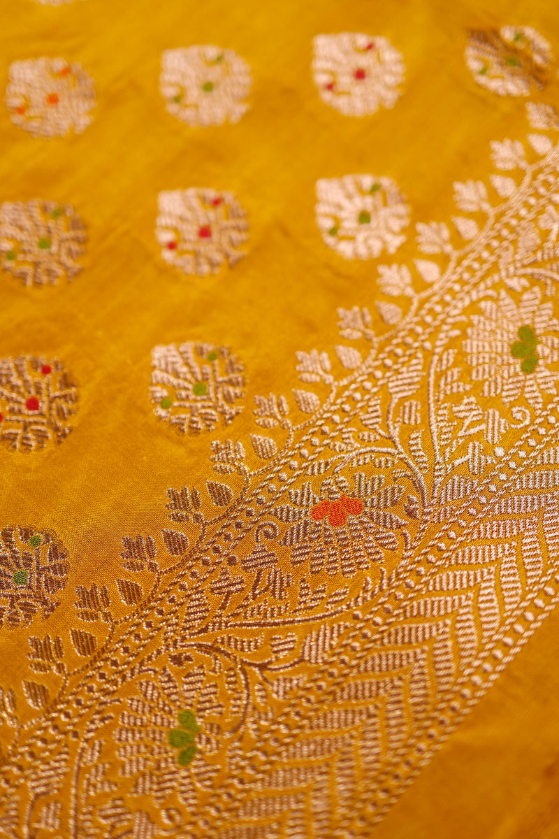 Handwoven Mustard Yellow Banarasi Katan Silk Suit