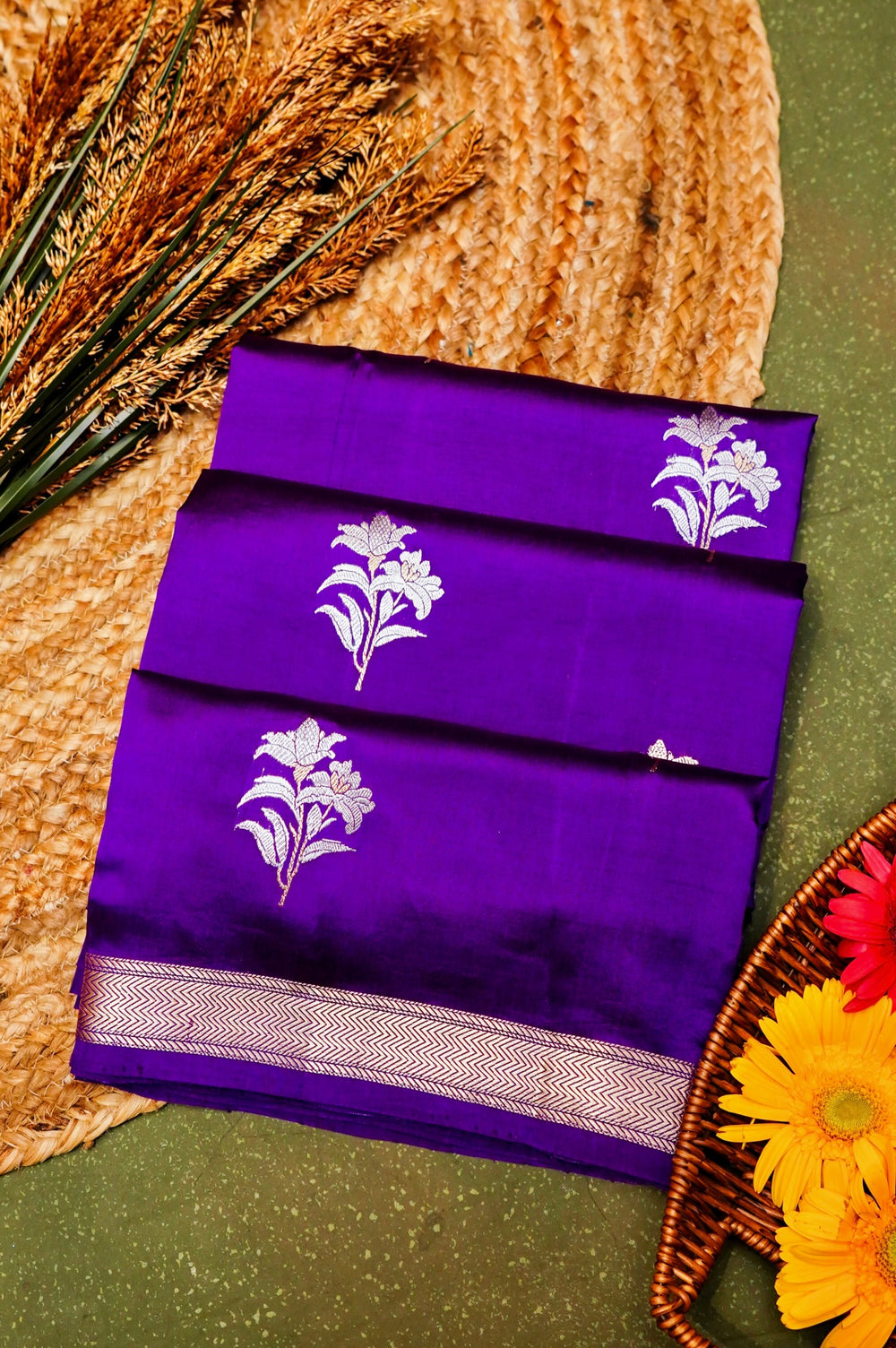 Handwoven Purple Banarasi Katan Soft Silk Saree