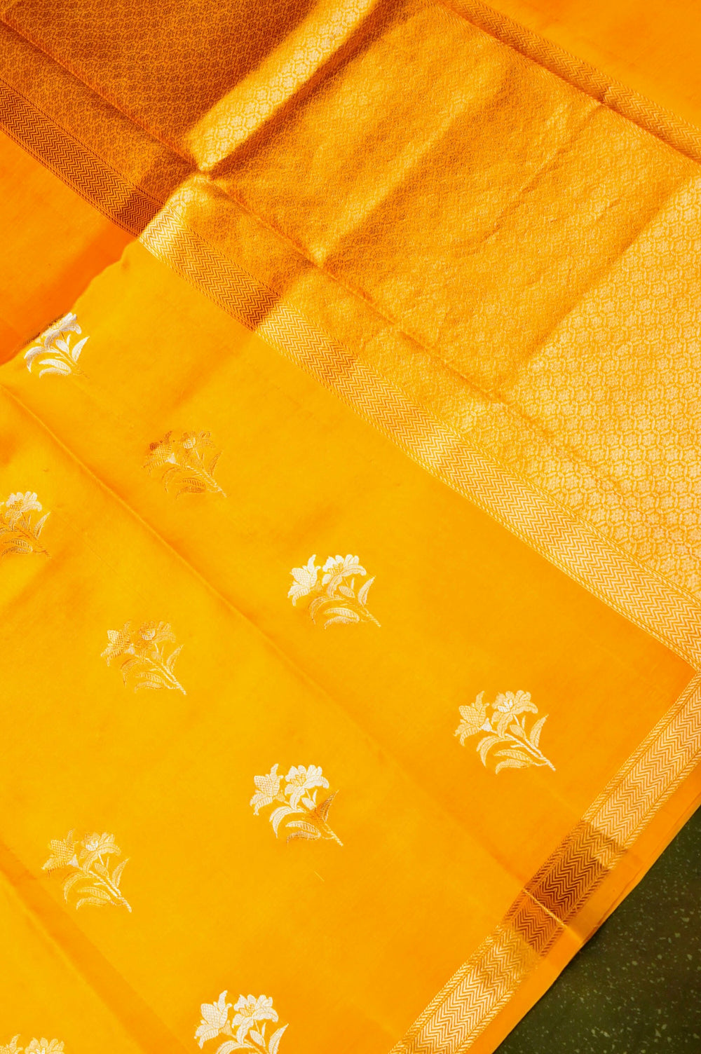 Handwoven Yellow Banarasi Katan Soft Silk Saree