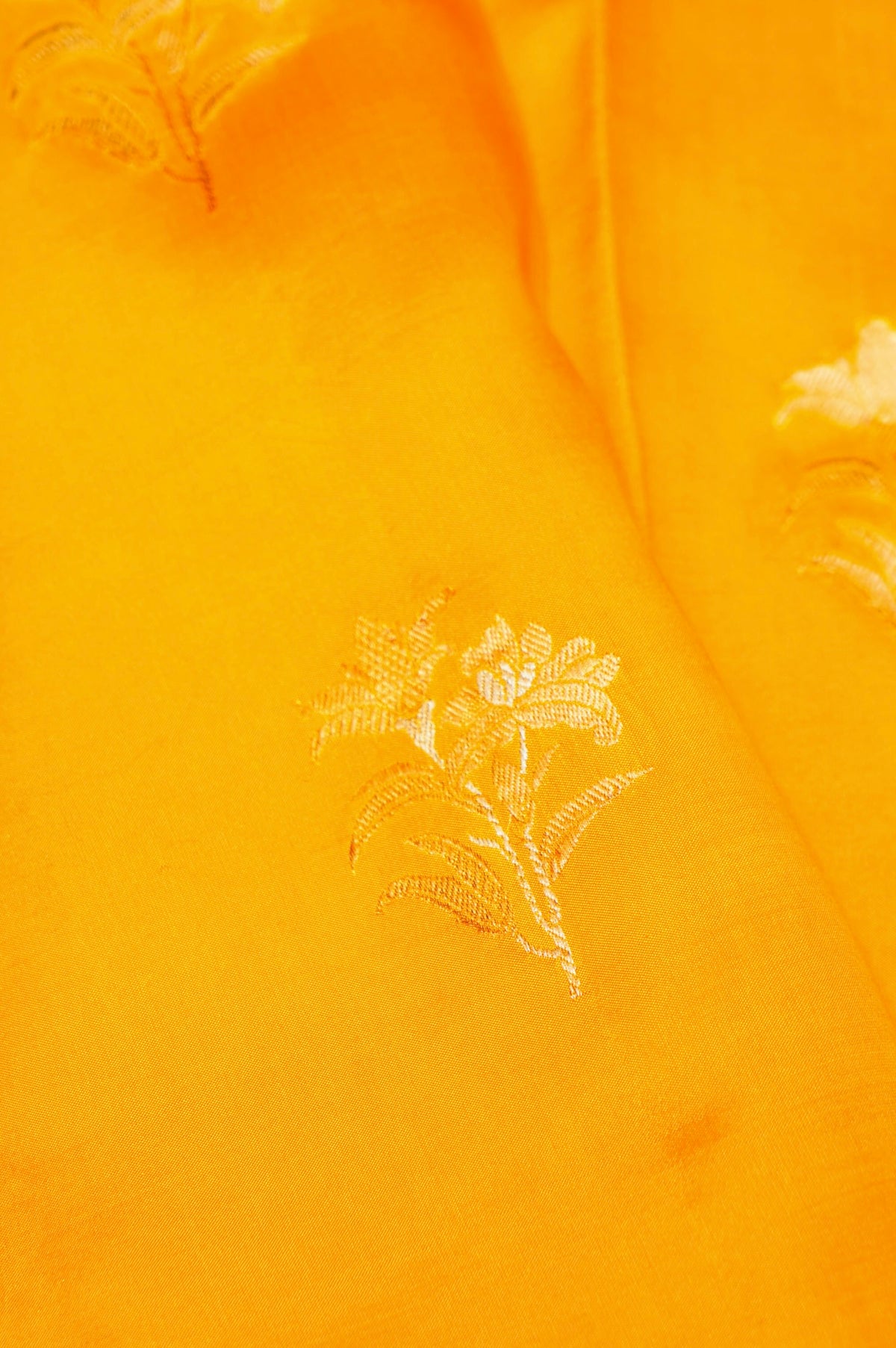 Handwoven Yellow Banarasi Katan Soft Silk Saree