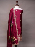 Handwoven Banarasi Maroon Embroidered Muslin Silk Suit