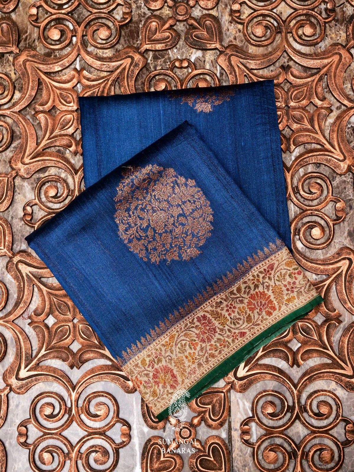 Handwoven Teal BLue Banarasi Tussar Silk Saree