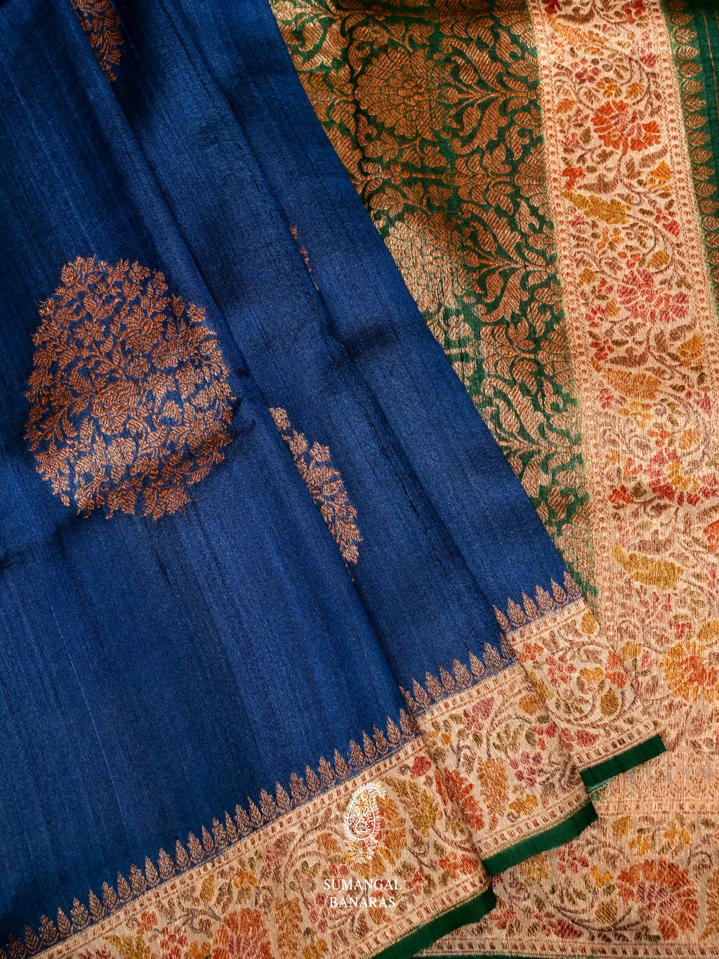 Handwoven Teal BLue Banarasi Tussar Silk Saree