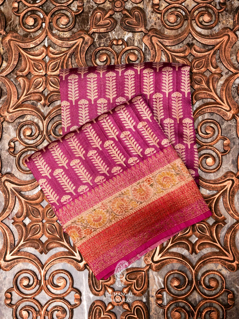 Handwoven Banarasi Magenta Tussar Silk Saree