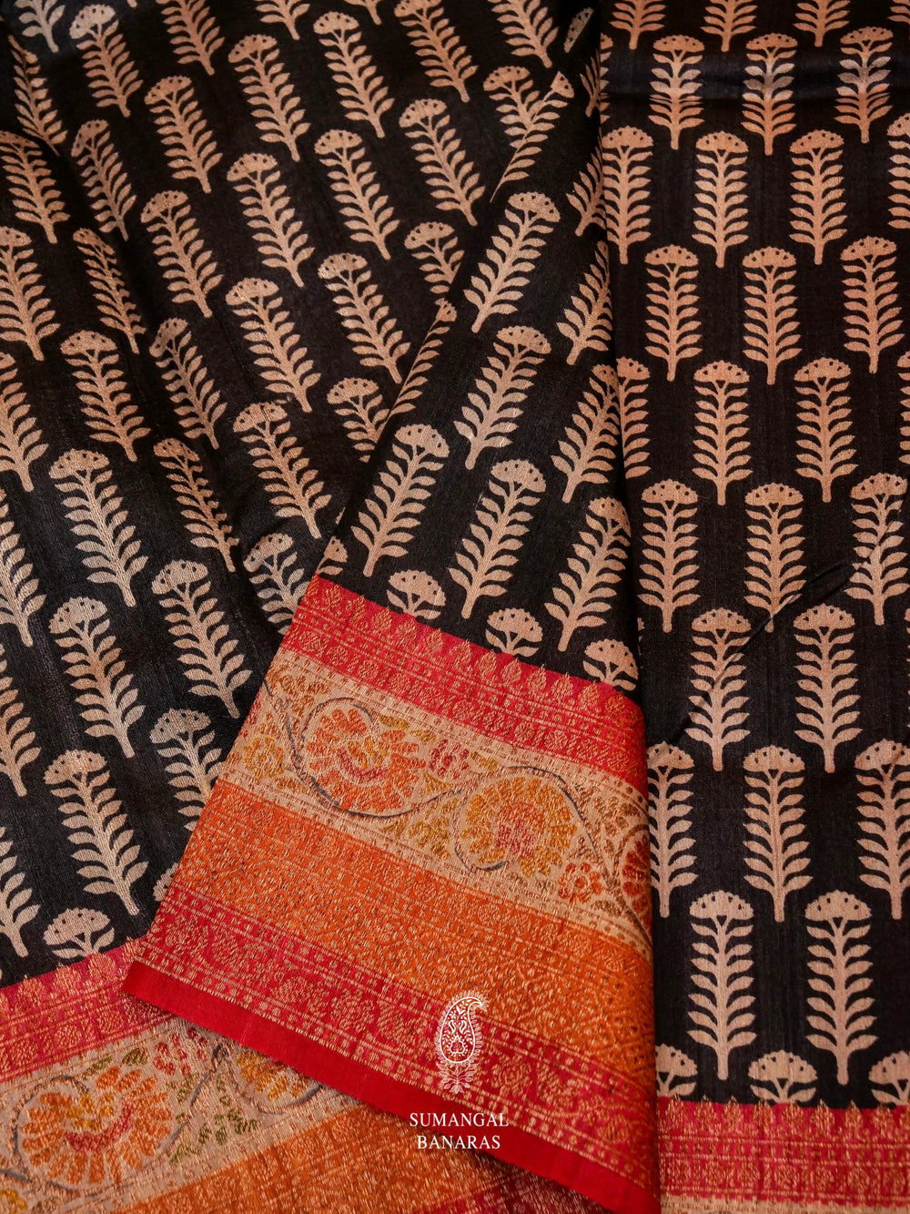 Handwoven Banarasi Black Tussar Silk Saree
