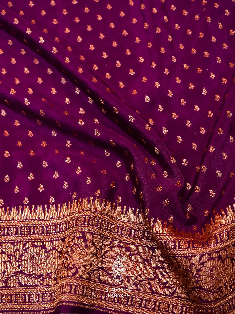 Handwoven Banarasi Violet Khaddi Crepe Saree