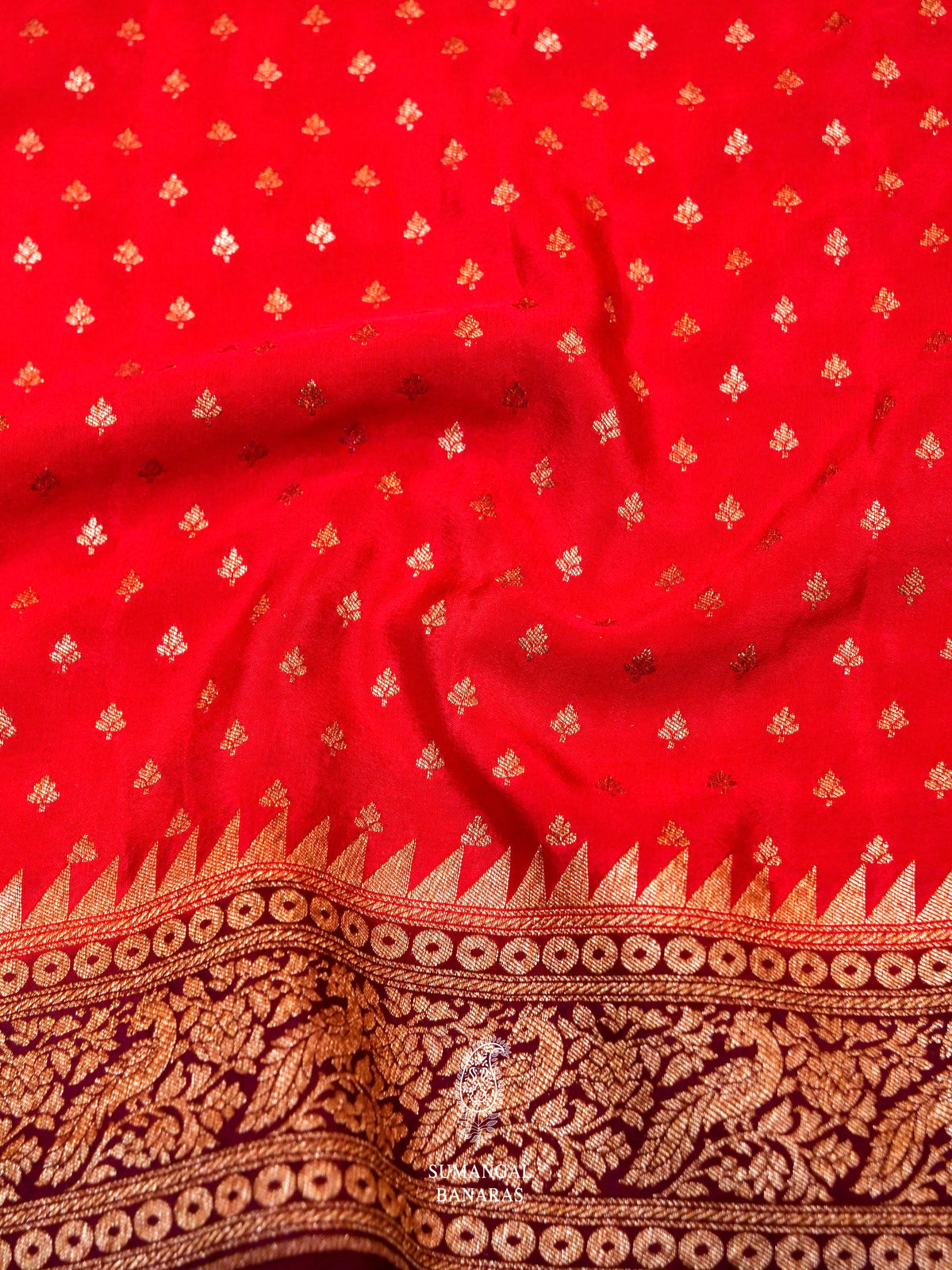 Handwoven Banarasi Red Khaddi Crepe Saree