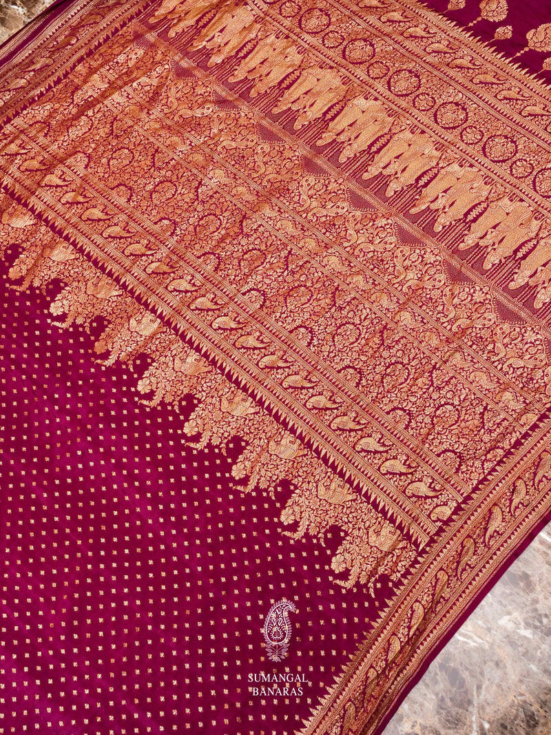 Handwoven Banarasi Wine Khaddi Crepe Saree