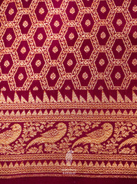 Handwoven Banarasi Wine Khaddi Crepe Saree