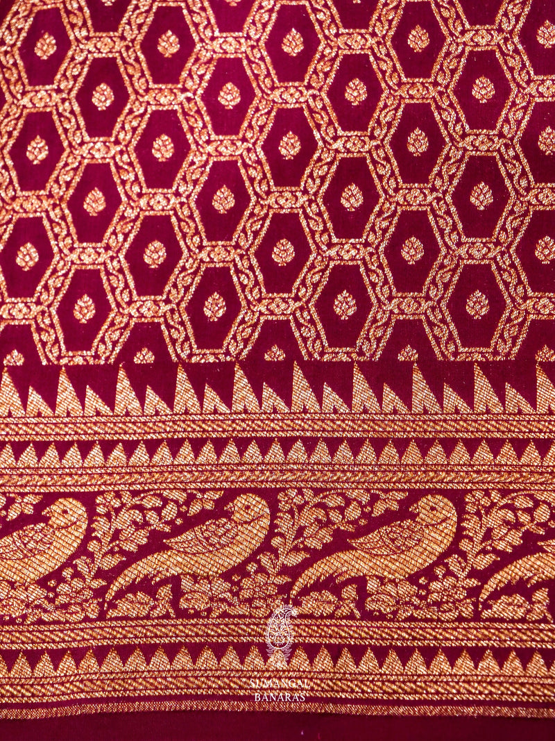 Handwoven Banarasi Wine Khaddi Crepe Saree