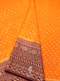 Handwoven Banarasi Yellow Khaddi Crepe Saree