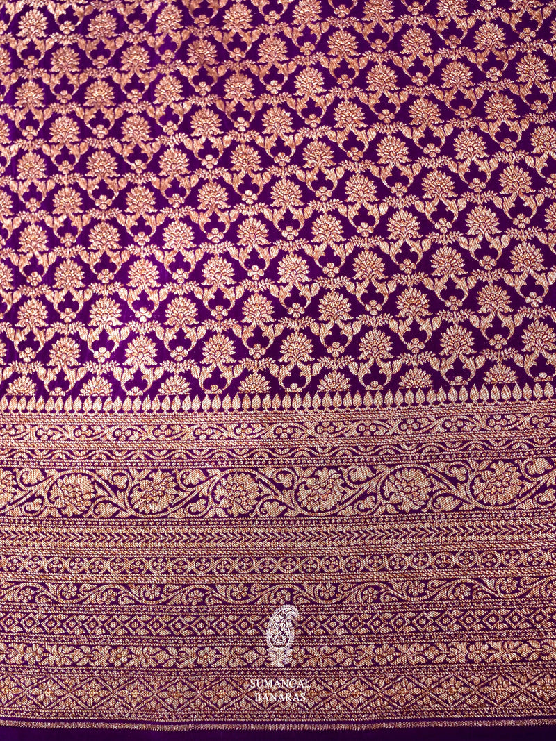Handwoven Banarasi Purple Khaddi Crepe Saree