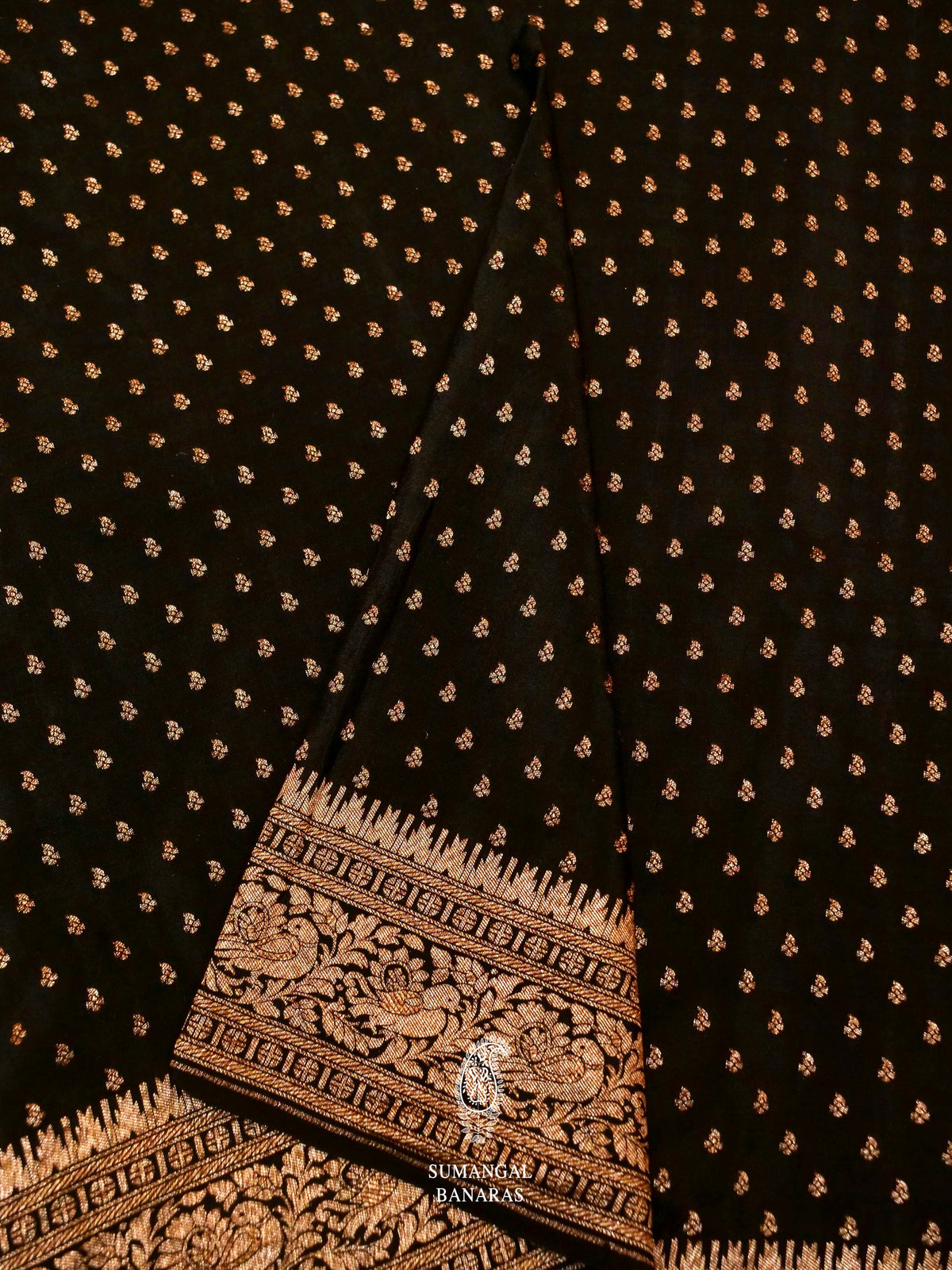 Handwoven Banarasi Black Khaddi Crepe Saree