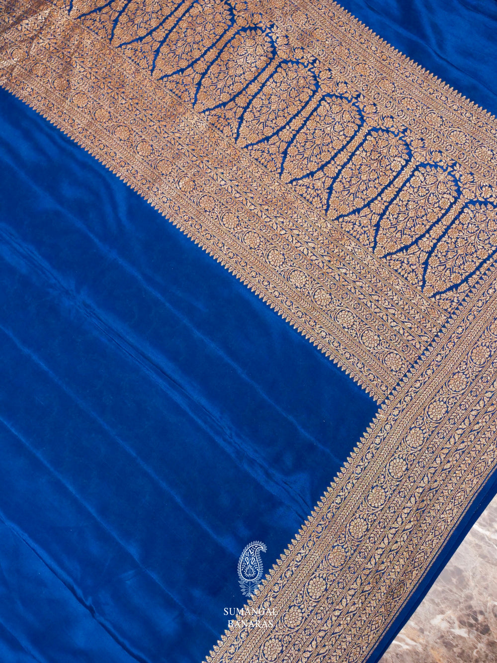 Handwoven Banarasi Royal Blue Khaddi Crepe Saree
