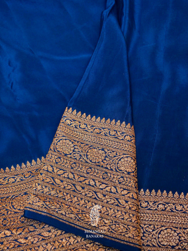 Handwoven Banarasi Royal Blue Khaddi Crepe Saree