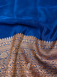 Handwoven Banarasi Royal Blue Khaddi Crepe Saree