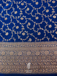 Handwoven Banarasi Royal Blue Khaddi Crepe Saree