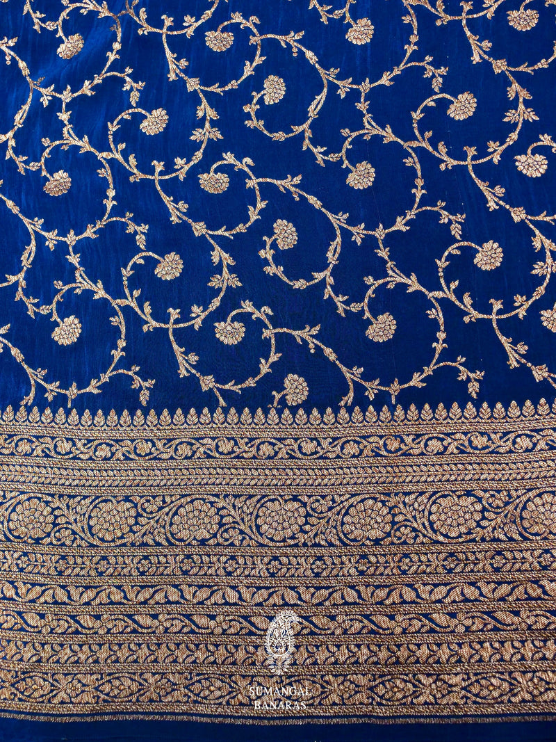 Handwoven Banarasi Royal Blue Khaddi Crepe Saree