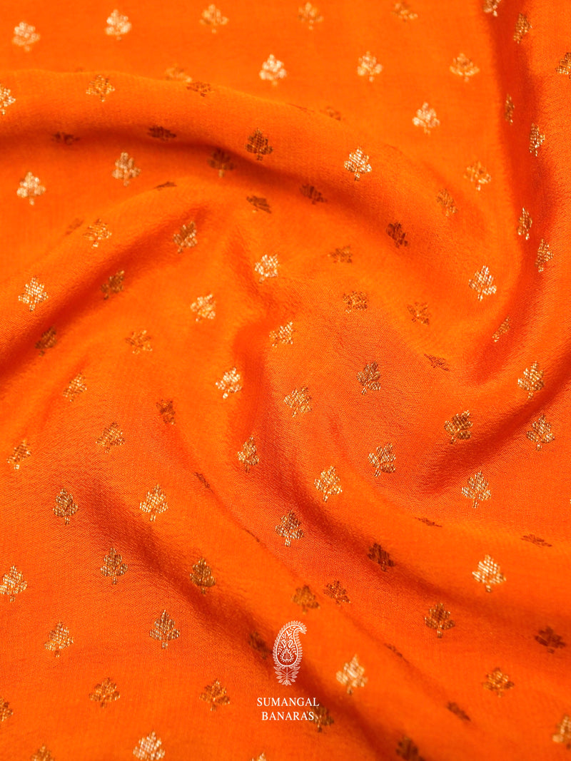 Handwoven Banarasi Orange Khaddi Crepe Saree