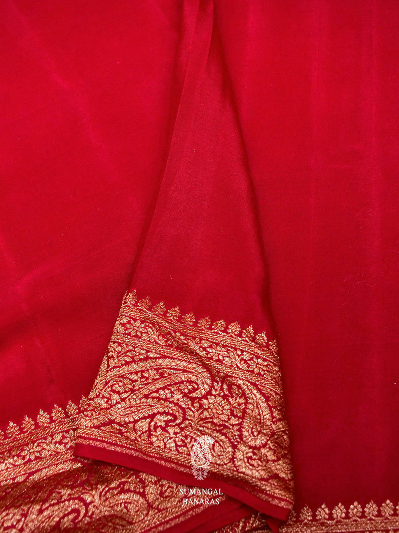 Handwoven Banarasi Red Khaddi Crepe Saree