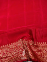 Handwoven Banarasi Red Khaddi Crepe Saree
